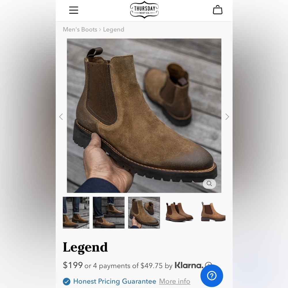 Thursday Boot Co. Legend Chelsea Brown Suede Boot Mens 8 Womens 9.5
